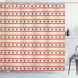 image:imageAmbesonne Prehistoric Country Shower Curtain Horizontal Borders Patriotic Stars Nostalgic Design Pattern Cloth Fabric Bathroom Decor Set with Hooks 69 W x 70 L Navy Blue Cream Red