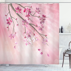 image:imageAmbesonne Whale Shower Curtain Mammal on Wavy Ocean Design Swimming to an Island Palm Trees Print Cloth Fabric Bathroom Decor Set with Hooks 69 W x 70 L Blue Pink and GreenPink Fuchsia