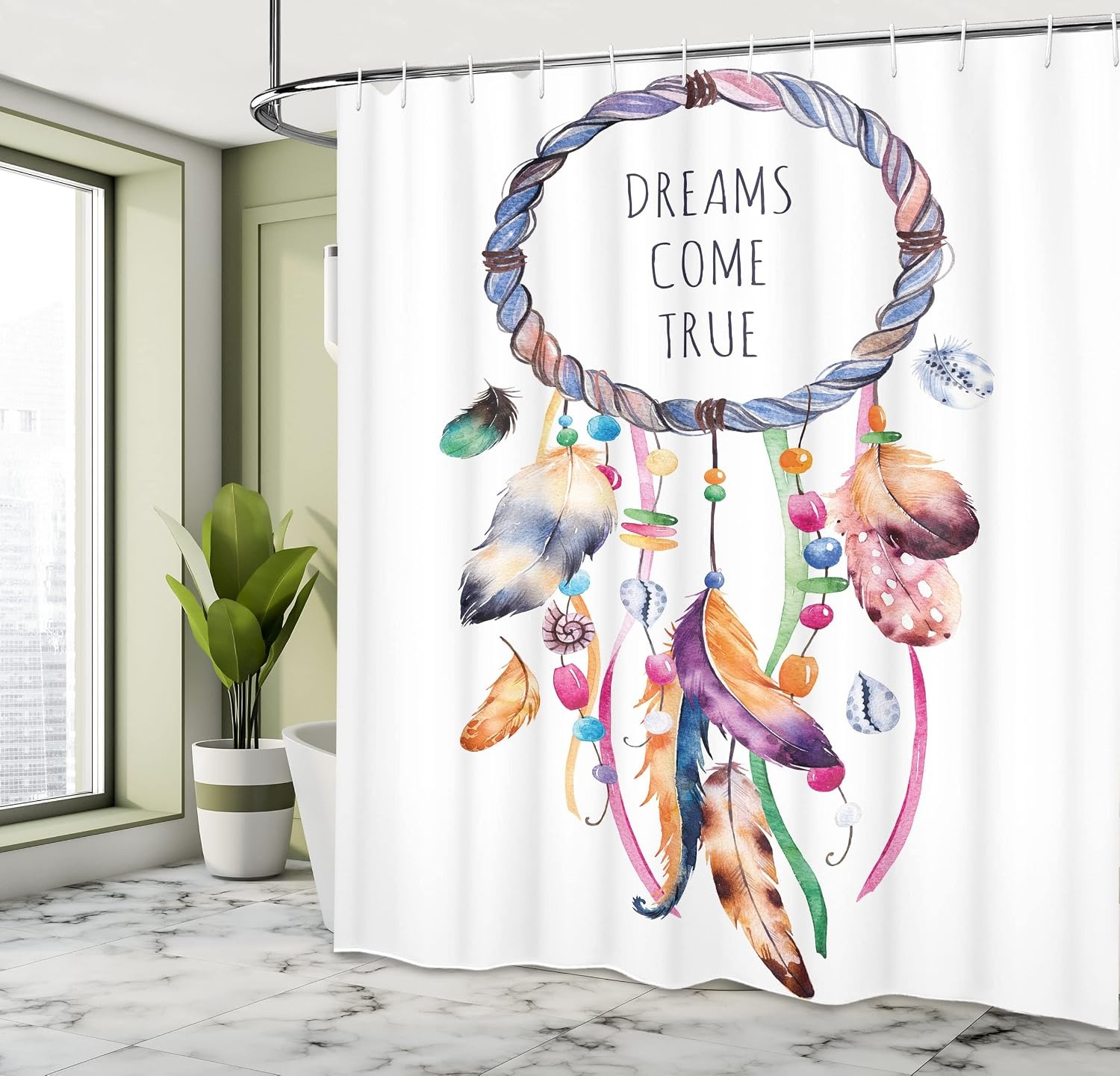 image:imageAmbesonne Hummingbirds Shower Curtain Tropical Flowers and Leaves Natural Foliage Vibrant Color Exotic Rainforest Cloth Fabric Bathroom Decor Set with Hooks 69 W x 70 L Soft Blue Coral GreenCeil Blue Multicolor