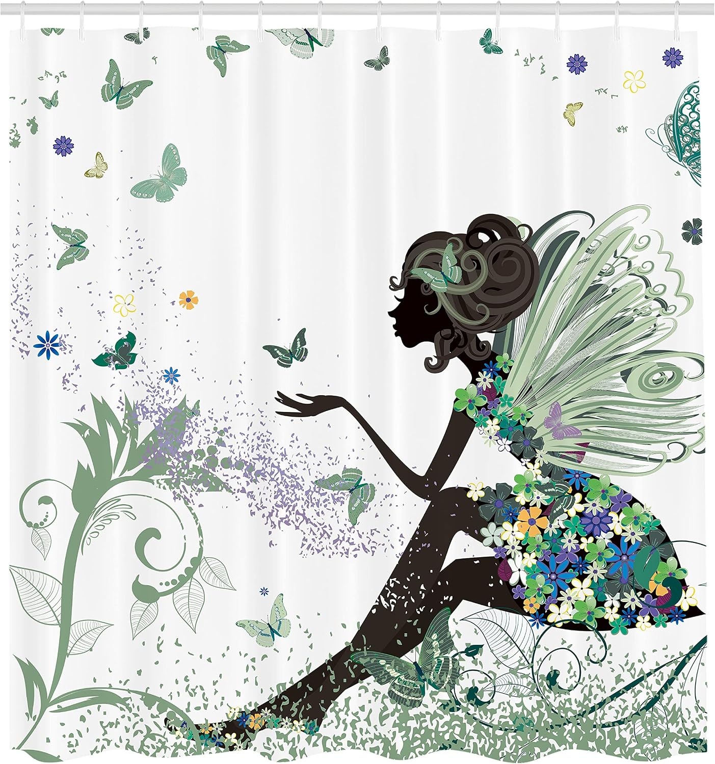 image:imageAmbesonne Hummingbirds Shower Curtain Tropical Flowers and Leaves Natural Foliage Vibrant Color Exotic Rainforest Cloth Fabric Bathroom Decor Set with Hooks 69 W x 70 L Soft Blue Coral GreenPeacock Green