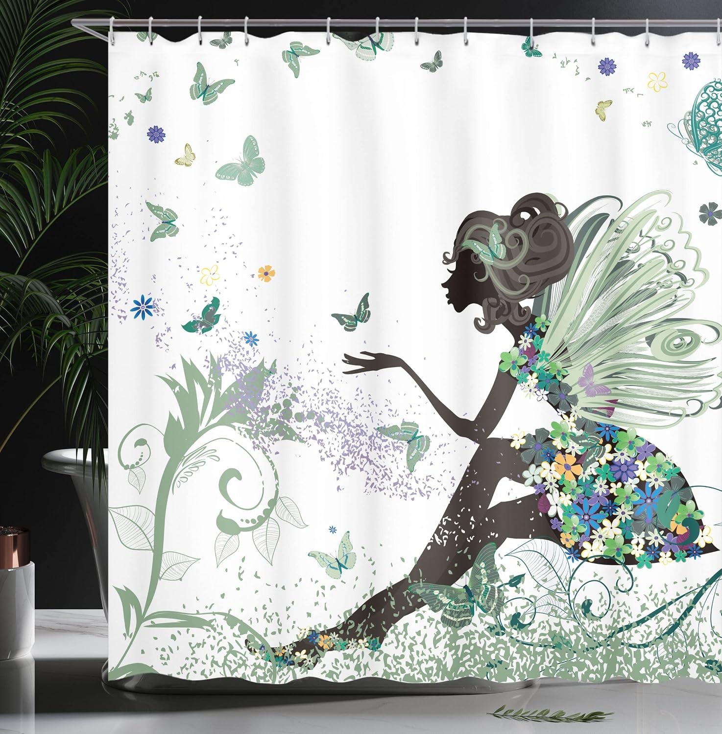 image:imageAmbesonne Hummingbirds Shower Curtain Tropical Flowers and Leaves Natural Foliage Vibrant Color Exotic Rainforest Cloth Fabric Bathroom Decor Set with Hooks 69 W x 70 L Soft Blue Coral GreenPeacock Green