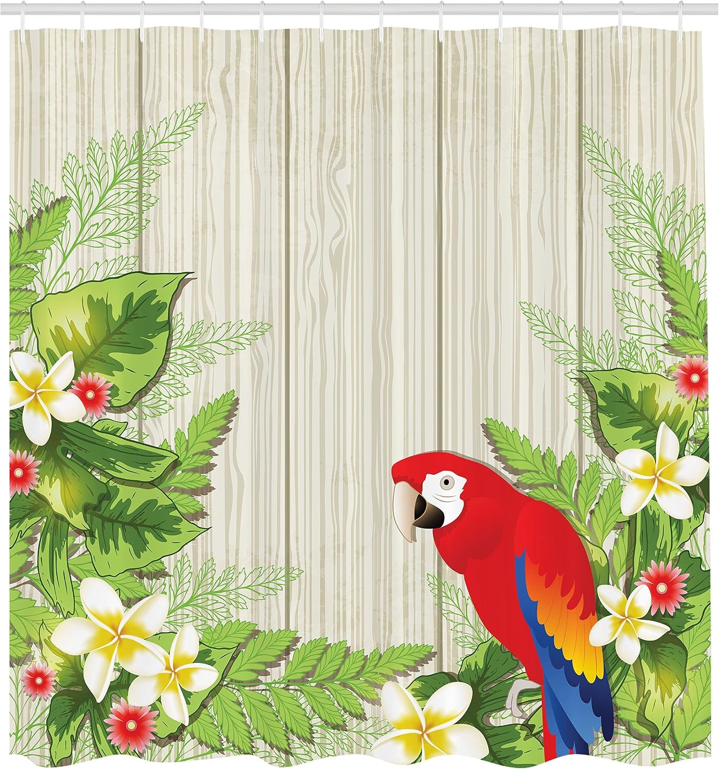 image:imageAmbesonne Hummingbirds Shower Curtain Tropical Flowers and Leaves Natural Foliage Vibrant Color Exotic Rainforest Cloth Fabric Bathroom Decor Set with Hooks 69 W x 70 L Soft Blue Coral GreenCream Green Red