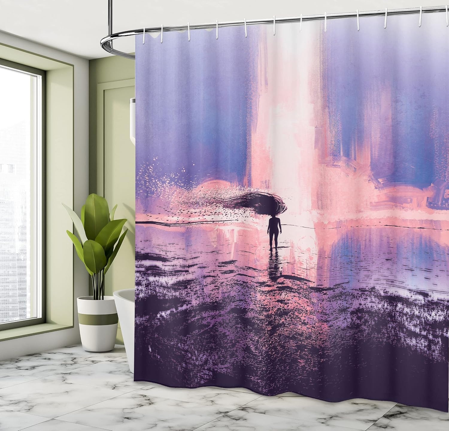 image:imageAmbesonne Hummingbirds Shower Curtain Tropical Flowers and Leaves Natural Foliage Vibrant Color Exotic Rainforest Cloth Fabric Bathroom Decor Set with Hooks 69 W x 70 L Soft Blue Coral GreenPink and Blue