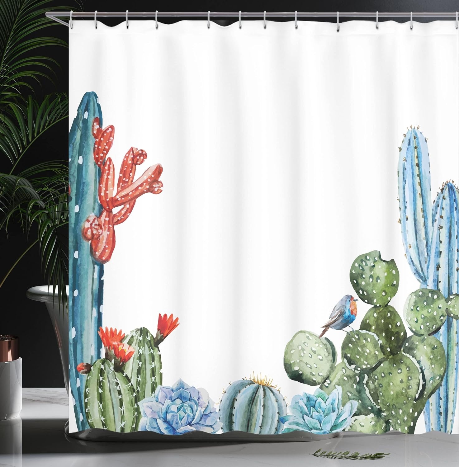 image:imageAmbesonne Hummingbirds Shower Curtain Tropical Flowers and Leaves Natural Foliage Vibrant Color Exotic Rainforest Cloth Fabric Bathroom Decor Set with Hooks 69 W x 70 L Soft Blue Coral GreenGreen and Blue