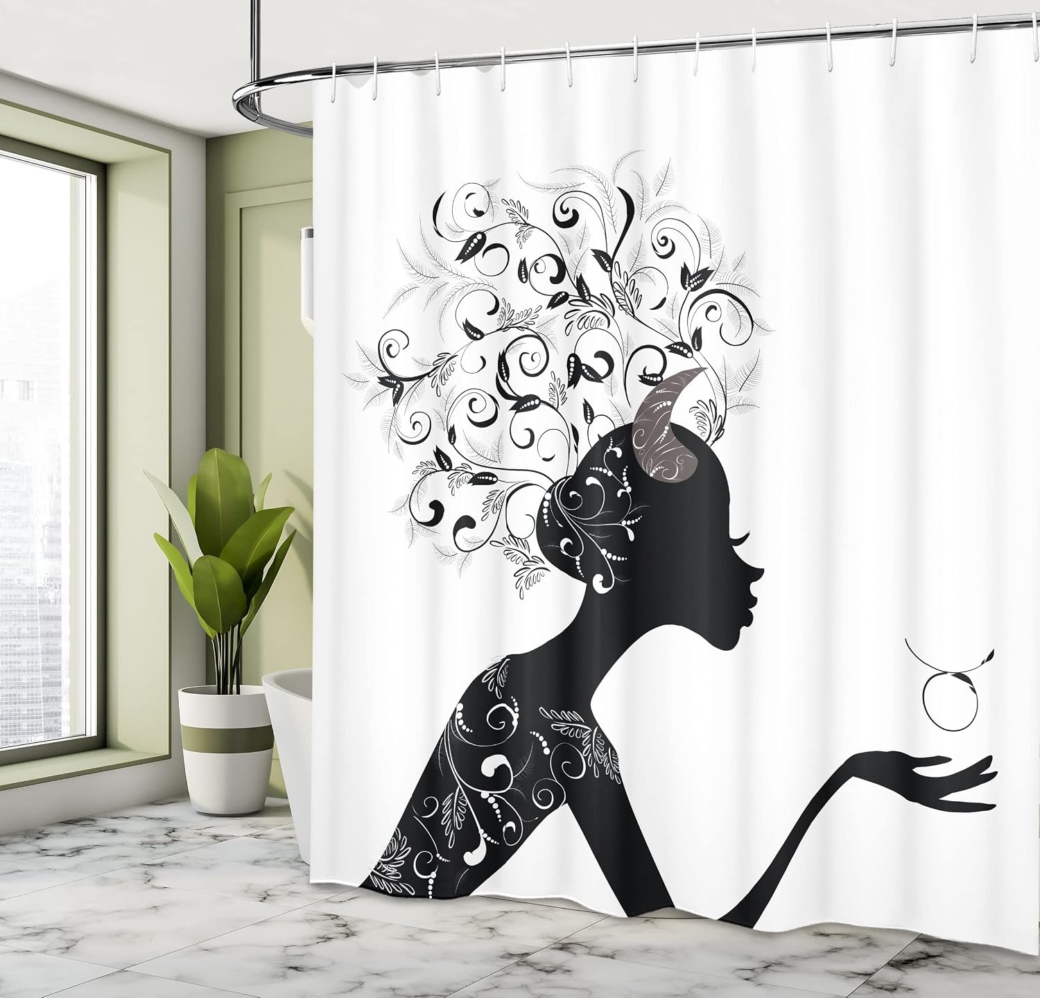 image:imageAmbesonne Hummingbirds Shower Curtain Tropical Flowers and Leaves Natural Foliage Vibrant Color Exotic Rainforest Cloth Fabric Bathroom Decor Set with Hooks 69 W x 70 L Soft Blue Coral GreenWhite and Black