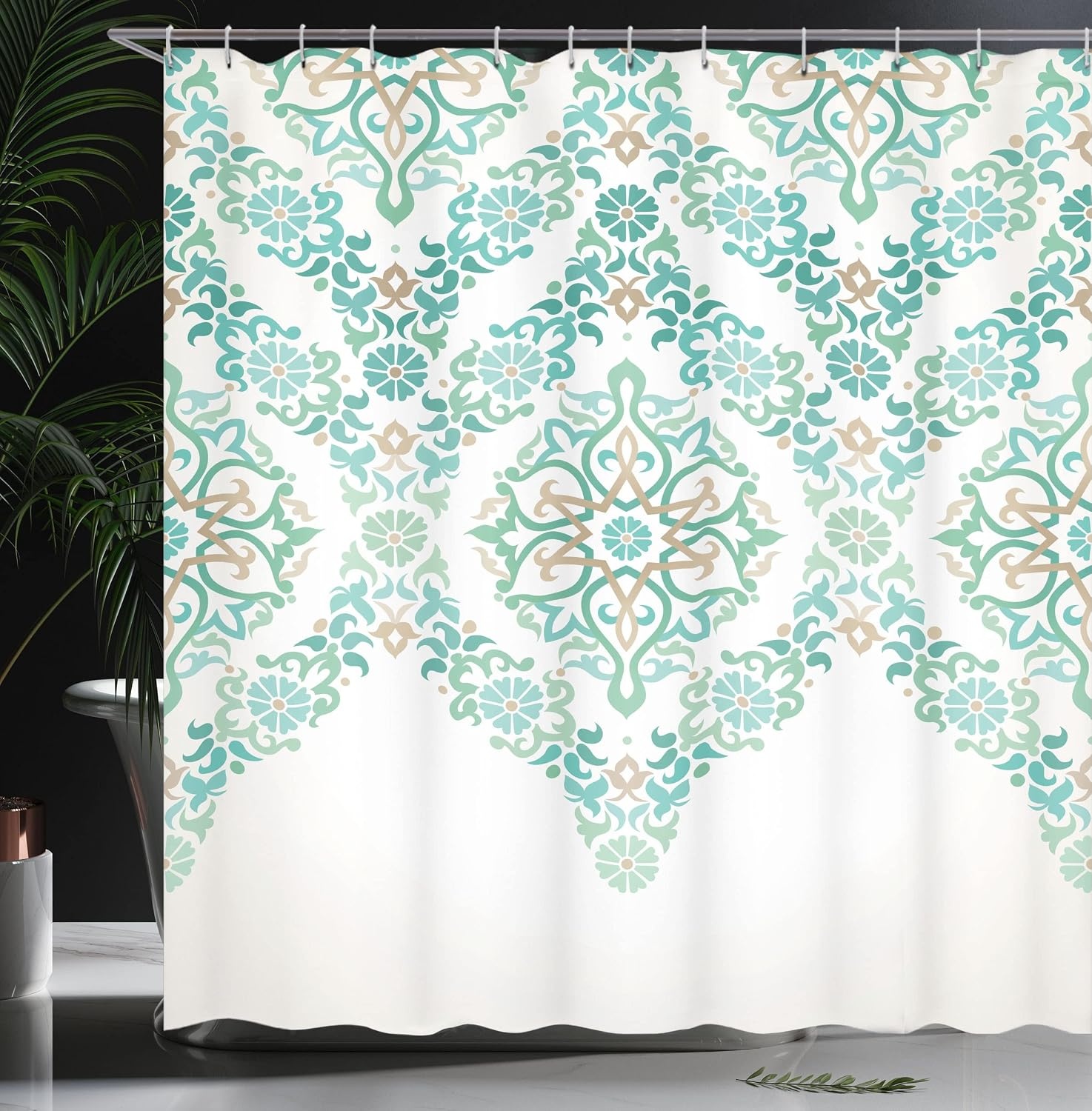 image:imageAmbesonne Hummingbirds Shower Curtain Tropical Flowers and Leaves Natural Foliage Vibrant Color Exotic Rainforest Cloth Fabric Bathroom Decor Set with Hooks 69 W x 70 L Soft Blue Coral GreenGreen Tan