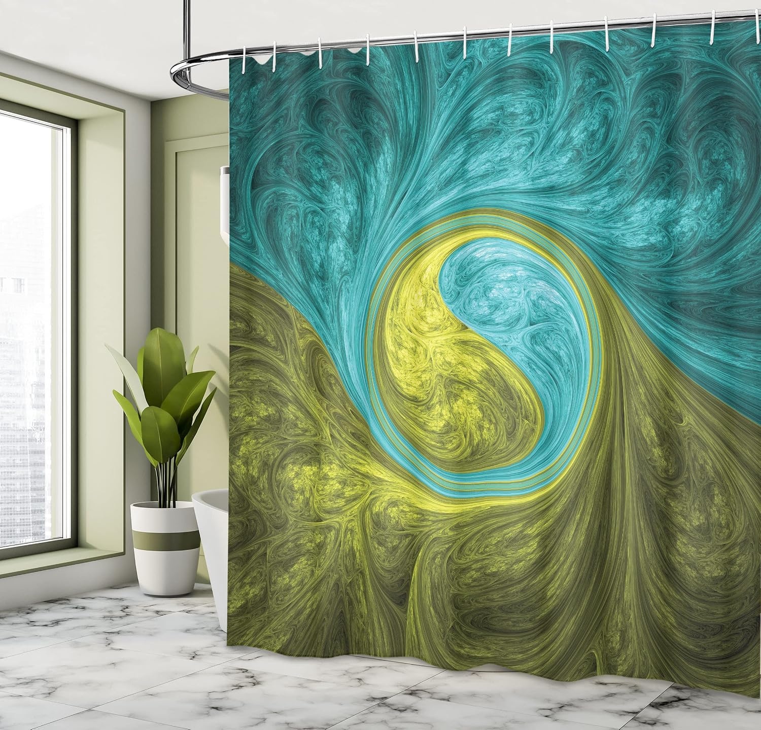 image:imageAmbesonne Hummingbirds Shower Curtain Tropical Flowers and Leaves Natural Foliage Vibrant Color Exotic Rainforest Cloth Fabric Bathroom Decor Set with Hooks 69 W x 70 L Soft Blue Coral GreenKhaki Teal