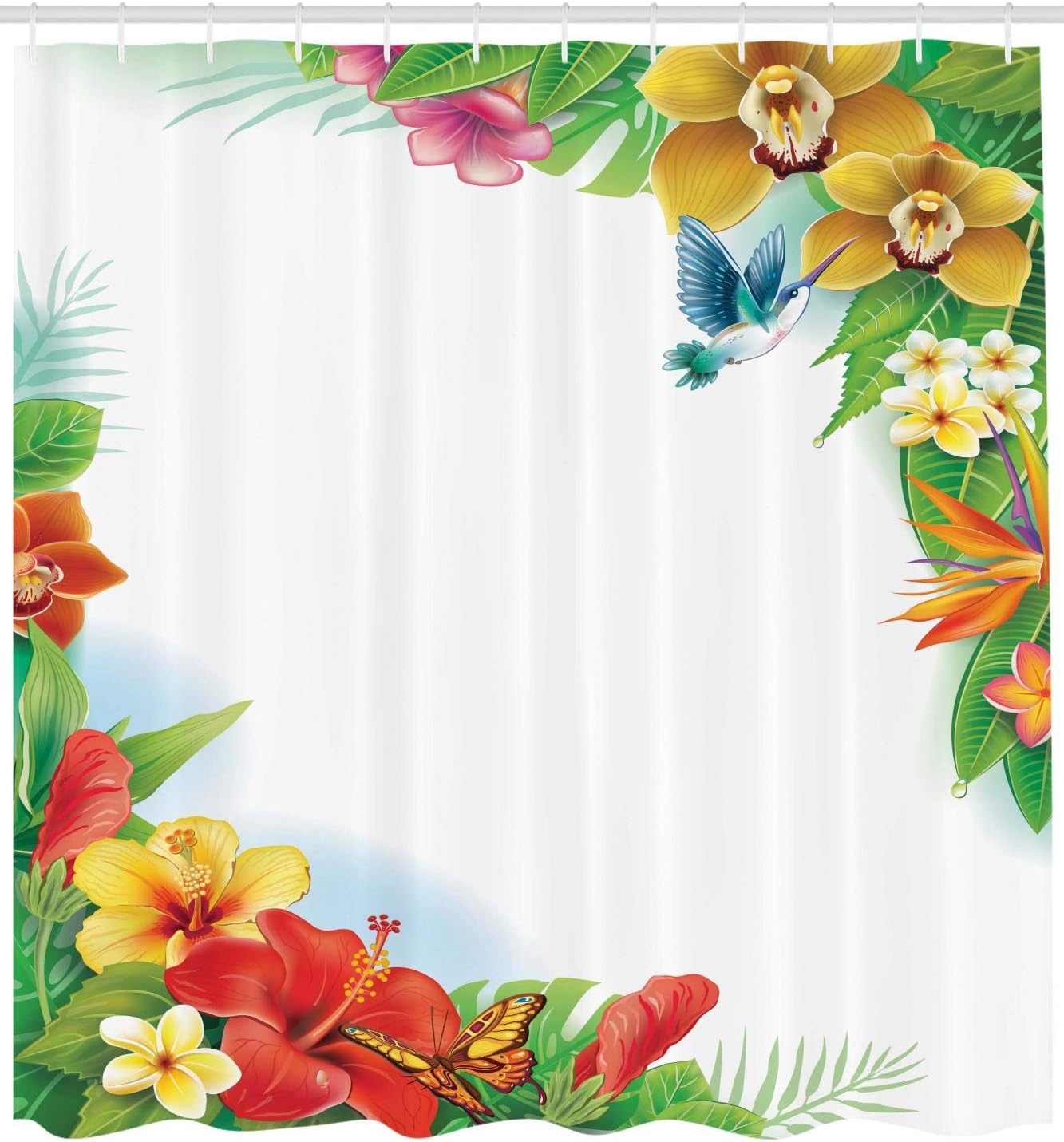 image:imageAmbesonne Hummingbirds Shower Curtain Tropical Flowers and Leaves Natural Foliage Vibrant Color Exotic Rainforest Cloth Fabric Bathroom Decor Set with Hooks 69 W x 70 L Soft Blue Coral GreenSoft Blue Coral Green