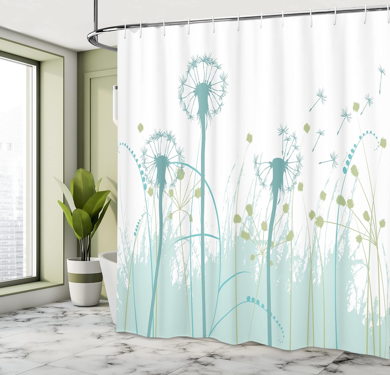 image:imageAmbesonne Hummingbirds Shower Curtain Tropical Flowers and Leaves Natural Foliage Vibrant Color Exotic Rainforest Cloth Fabric Bathroom Decor Set with Hooks 69 W x 70 L Soft Blue Coral GreenKhaki Green