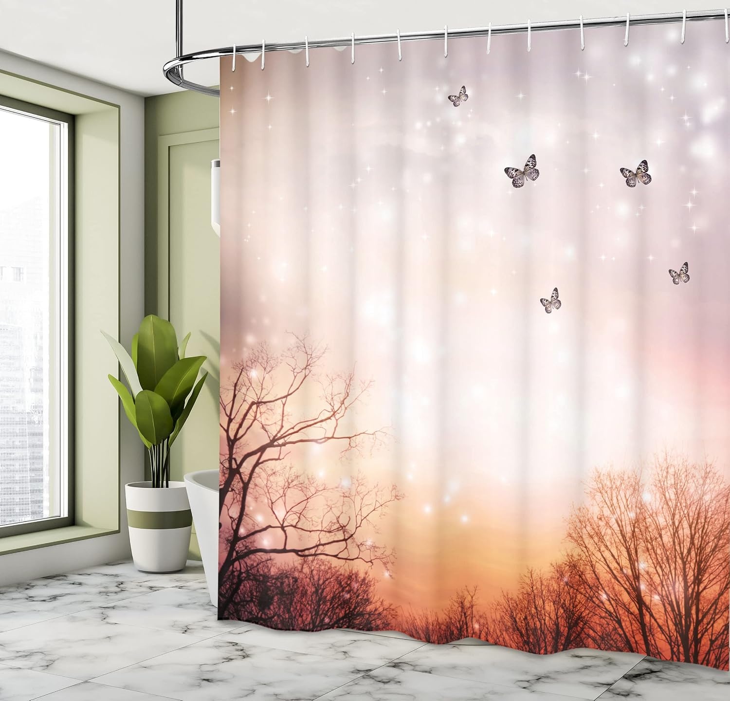image:imageAmbesonne Hummingbirds Shower Curtain Tropical Flowers and Leaves Natural Foliage Vibrant Color Exotic Rainforest Cloth Fabric Bathroom Decor Set with Hooks 69 W x 70 L Soft Blue Coral GreenPale Pink Orange