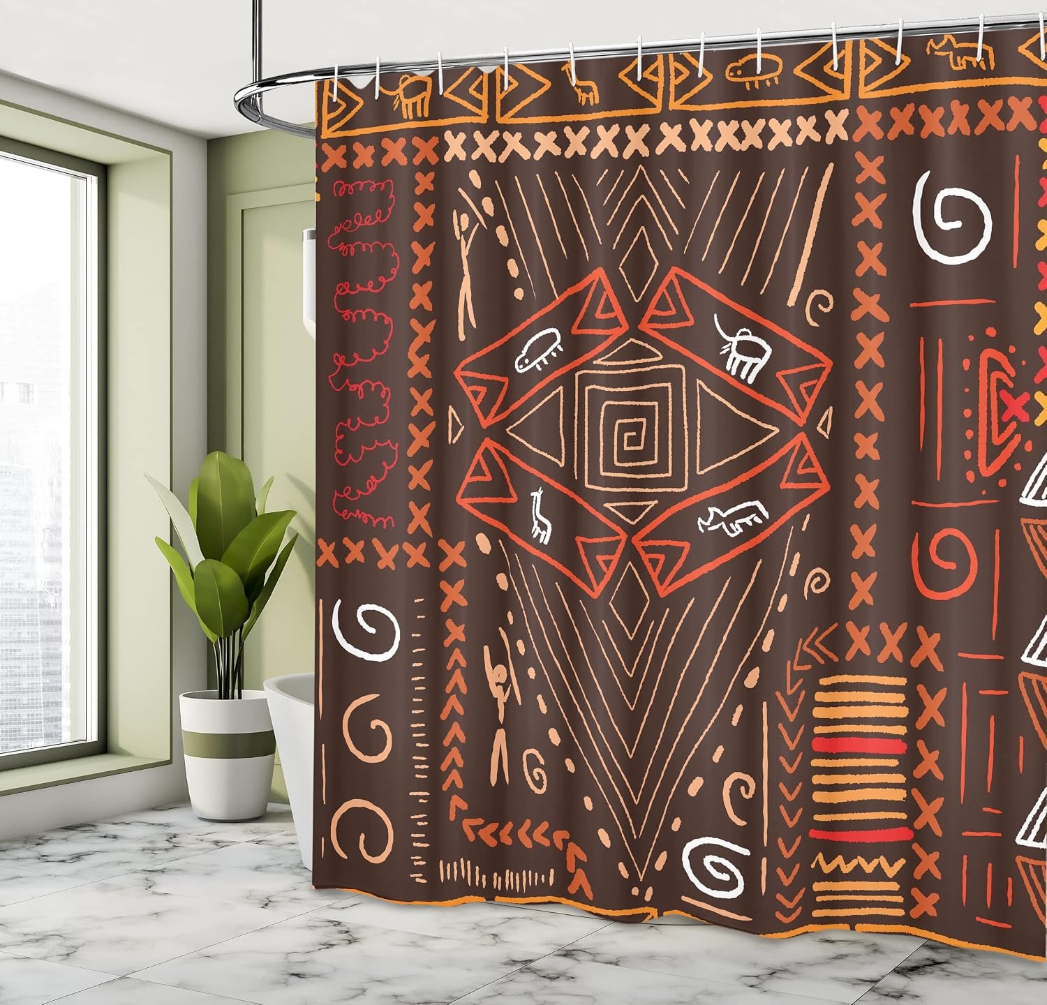 image:imageAmbesonne Hummingbirds Shower Curtain Tropical Flowers and Leaves Natural Foliage Vibrant Color Exotic Rainforest Cloth Fabric Bathroom Decor Set with Hooks 69 W x 70 L Soft Blue Coral GreenOrange and Black