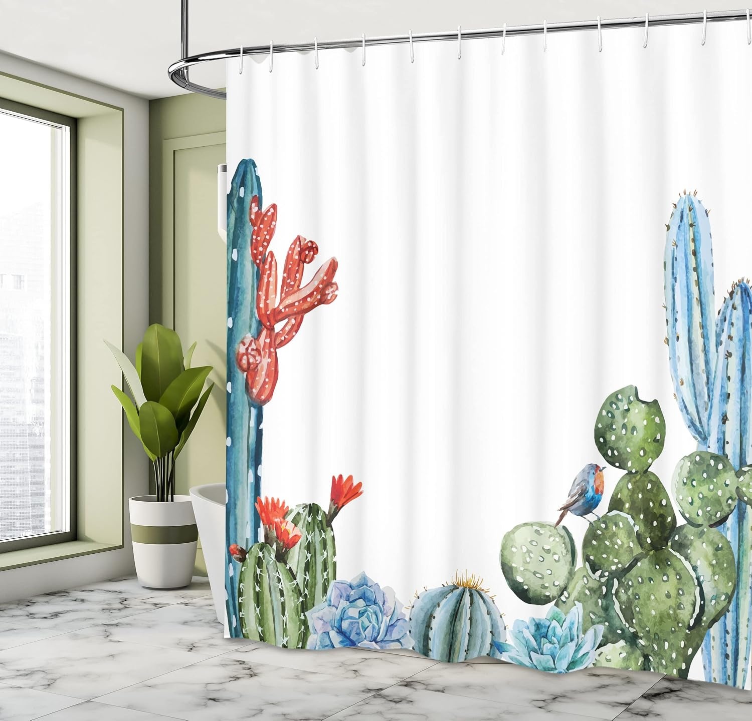 image:imageAmbesonne Hummingbirds Shower Curtain Tropical Flowers and Leaves Natural Foliage Vibrant Color Exotic Rainforest Cloth Fabric Bathroom Decor Set with Hooks 69 W x 70 L Soft Blue Coral GreenGreen and Blue