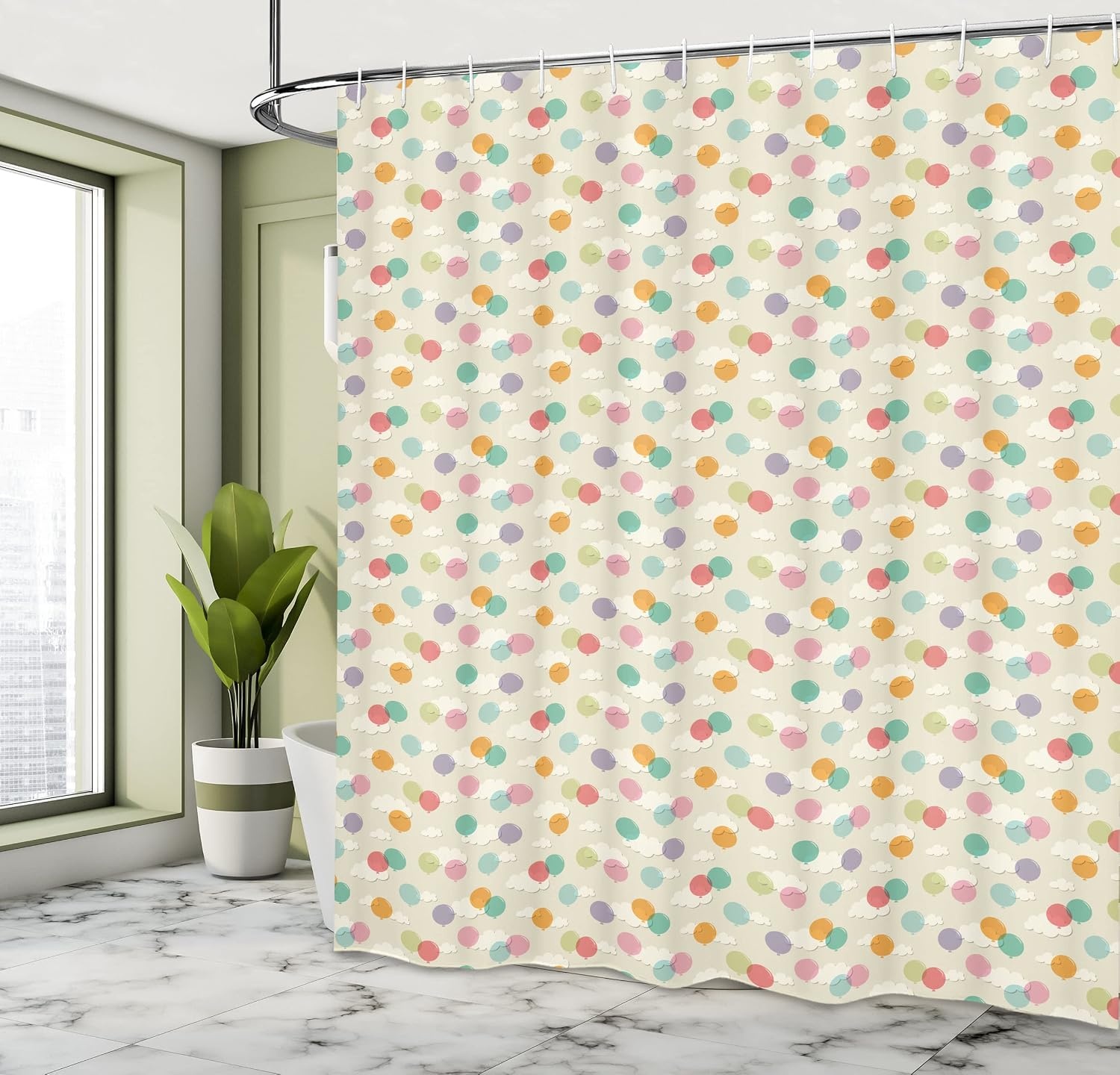 image:imageAmbesonne Hummingbirds Shower Curtain Tropical Flowers and Leaves Natural Foliage Vibrant Color Exotic Rainforest Cloth Fabric Bathroom Decor Set with Hooks 69 W x 70 L Soft Blue Coral GreenPurple Pearl