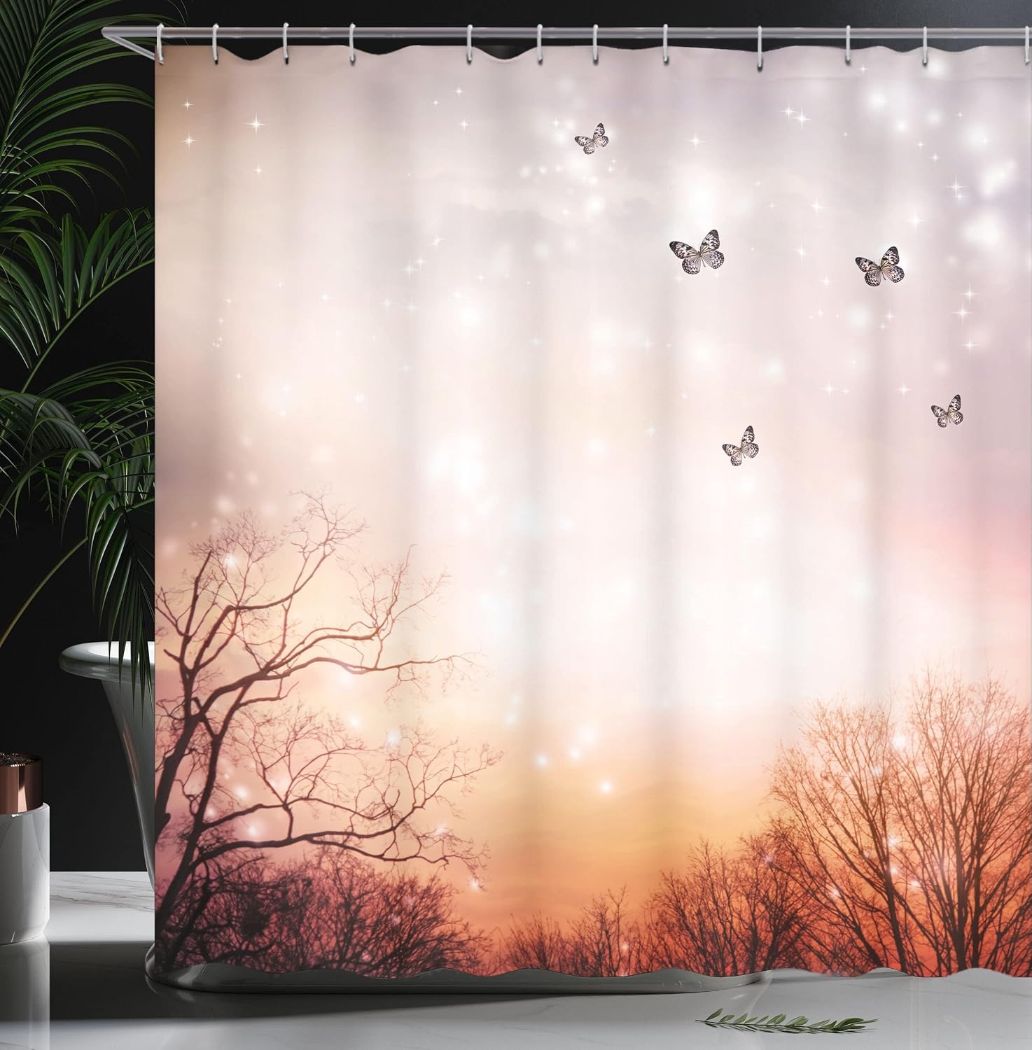 image:imageAmbesonne Hummingbirds Shower Curtain Tropical Flowers and Leaves Natural Foliage Vibrant Color Exotic Rainforest Cloth Fabric Bathroom Decor Set with Hooks 69 W x 70 L Soft Blue Coral GreenPale Pink Orange