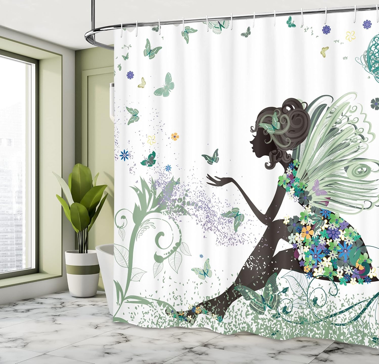 image:imageAmbesonne Hummingbirds Shower Curtain Tropical Flowers and Leaves Natural Foliage Vibrant Color Exotic Rainforest Cloth Fabric Bathroom Decor Set with Hooks 69 W x 70 L Soft Blue Coral GreenPeacock Green