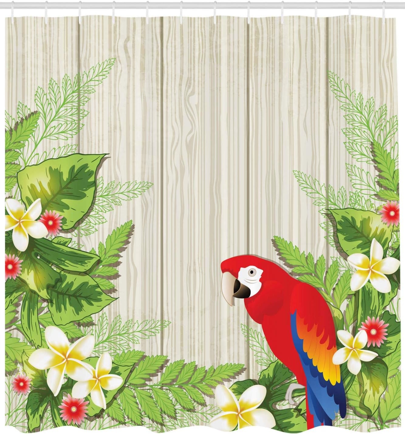 image:imageAmbesonne Hummingbirds Shower Curtain Tropical Flowers and Leaves Natural Foliage Vibrant Color Exotic Rainforest Cloth Fabric Bathroom Decor Set with Hooks 69 W x 70 L Soft Blue Coral GreenCream Green Red