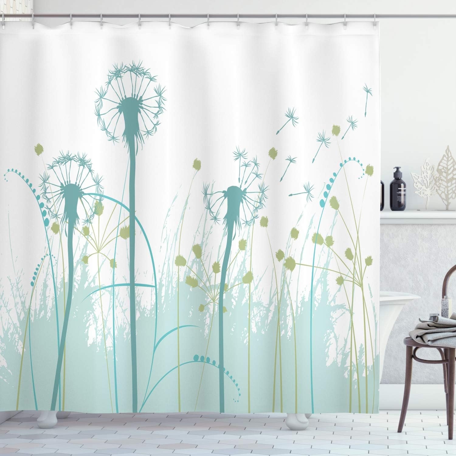 image:imageAmbesonne Hummingbirds Shower Curtain Tropical Flowers and Leaves Natural Foliage Vibrant Color Exotic Rainforest Cloth Fabric Bathroom Decor Set with Hooks 69 W x 70 L Soft Blue Coral GreenKhaki Green