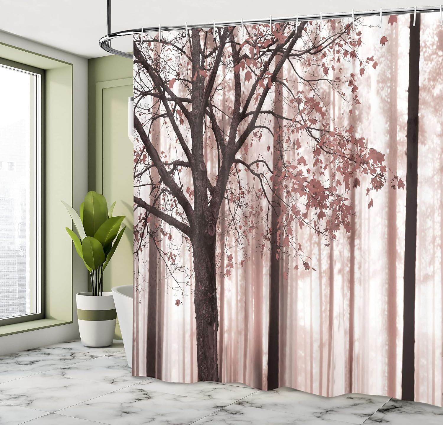 image:imageAmbesonne Hummingbirds Shower Curtain Tropical Flowers and Leaves Natural Foliage Vibrant Color Exotic Rainforest Cloth Fabric Bathroom Decor Set with Hooks 69 W x 70 L Soft Blue Coral GreenDried Rose