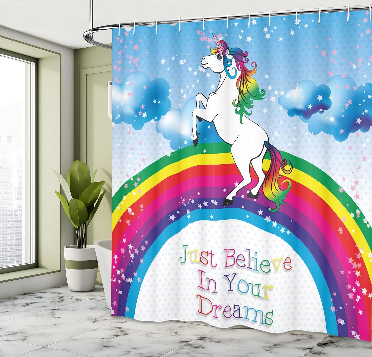 image:imageAmbesonne Hummingbirds Shower Curtain Tropical Flowers and Leaves Natural Foliage Vibrant Color Exotic Rainforest Cloth Fabric Bathroom Decor Set with Hooks 69 W x 70 L Soft Blue Coral GreenMulticolor Sky Blue