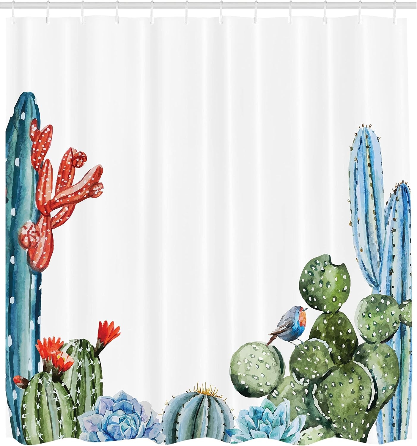 image:imageAmbesonne Hummingbirds Shower Curtain Tropical Flowers and Leaves Natural Foliage Vibrant Color Exotic Rainforest Cloth Fabric Bathroom Decor Set with Hooks 69 W x 70 L Soft Blue Coral GreenGreen and Blue