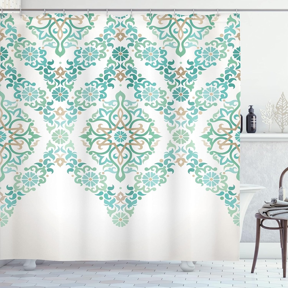 image:imageAmbesonne Hummingbirds Shower Curtain Tropical Flowers and Leaves Natural Foliage Vibrant Color Exotic Rainforest Cloth Fabric Bathroom Decor Set with Hooks 69 W x 70 L Soft Blue Coral GreenGreen Tan