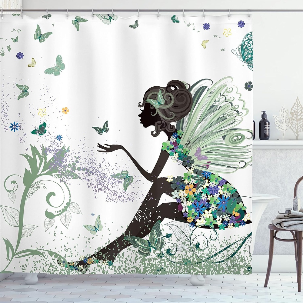 image:imageAmbesonne Hummingbirds Shower Curtain Tropical Flowers and Leaves Natural Foliage Vibrant Color Exotic Rainforest Cloth Fabric Bathroom Decor Set with Hooks 69 W x 70 L Soft Blue Coral GreenPeacock Green