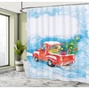 image:imageAmbesonne Deer Shower Curtain Colorful Animal Silhouette Various Christmas Elements Wooden Planks Theme Cloth Fabric Bathroom Decor Set with Hooks 69 W x 70 L Grey MulticolorBlue White Red