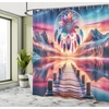 image:imageAmbesonne Flamingo Shower Curtain Serene Birds Surreal and Peaceful Nature Scenery Forest and Lake Cloth Fabric Bathroom Decor Set with Hooks 69 W x 70 L Soft Pink and Lime GreenPink Peach and Teal