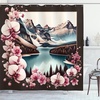 image:imageAmbesonne Flamingo Shower Curtain Serene Birds Surreal and Peaceful Nature Scenery Forest and Lake Cloth Fabric Bathroom Decor Set with Hooks 69 W x 70 L Soft Pink and Lime GreenPink Brown and Cadet Blue