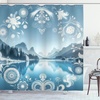 image:imageAmbesonne Flamingo Shower Curtain Serene Birds Surreal and Peaceful Nature Scenery Forest and Lake Cloth Fabric Bathroom Decor Set with Hooks 69 W x 70 L Soft Pink and Lime GreenSlate Blue Sky Blue
