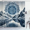 image:imageAmbesonne Flamingo Shower Curtain Serene Birds Surreal and Peaceful Nature Scenery Forest and Lake Cloth Fabric Bathroom Decor Set with Hooks 69 W x 70 L Soft Pink and Lime GreenNight Blue