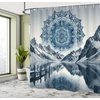 image:imageAmbesonne Flamingo Shower Curtain Serene Birds Surreal and Peaceful Nature Scenery Forest and Lake Cloth Fabric Bathroom Decor Set with Hooks 69 W x 70 L Soft Pink and Lime GreenNight Blue