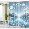 image:imageAmbesonne Flamingo Shower Curtain Serene Birds Surreal and Peaceful Nature Scenery Forest and Lake Cloth Fabric Bathroom Decor Set with Hooks 69 W x 70 L Soft Pink and Lime GreenSlate Blue Sky Blue