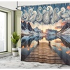 image:imageAmbesonne Flamingo Shower Curtain Serene Birds Surreal and Peaceful Nature Scenery Forest and Lake Cloth Fabric Bathroom Decor Set with Hooks 69 W x 70 L Soft Pink and Lime GreenSlate Blue and Peach