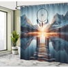 image:imageAmbesonne Flamingo Shower Curtain Serene Birds Surreal and Peaceful Nature Scenery Forest and Lake Cloth Fabric Bathroom Decor Set with Hooks 69 W x 70 L Soft Pink and Lime GreenSlate Blue Orange