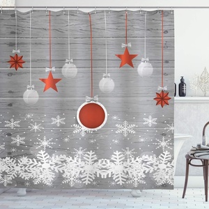image:imageAmbesonne Deer Shower Curtain Colorful Animal Silhouette Various Christmas Elements Wooden Planks Theme Cloth Fabric Bathroom Decor Set with Hooks 69 W x 70 L Grey MulticolorGrey Red White