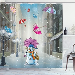 image:imageAmbesonne Deer Shower Curtain Colorful Animal Silhouette Various Christmas Elements Wooden Planks Theme Cloth Fabric Bathroom Decor Set with Hooks 69 W x 70 L Grey MulticolorWhite and Blue