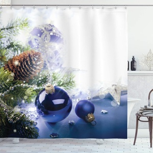image:imageAmbesonne Deer Shower Curtain Colorful Animal Silhouette Various Christmas Elements Wooden Planks Theme Cloth Fabric Bathroom Decor Set with Hooks 69 W x 70 L Grey MulticolorBlue Grey White