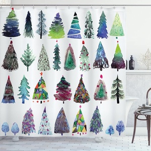 image:imageAmbesonne Deer Shower Curtain Colorful Animal Silhouette Various Christmas Elements Wooden Planks Theme Cloth Fabric Bathroom Decor Set with Hooks 69 W x 70 L Grey MulticolorGreen Purple