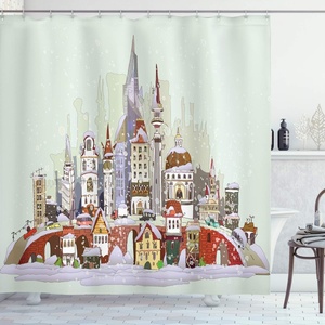 image:imageAmbesonne Deer Shower Curtain Colorful Animal Silhouette Various Christmas Elements Wooden Planks Theme Cloth Fabric Bathroom Decor Set with Hooks 69 W x 70 L Grey MulticolorGreen Lavender