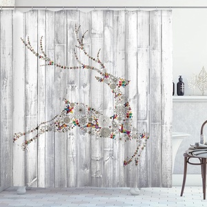 image:imageAmbesonne Deer Shower Curtain Colorful Animal Silhouette Various Christmas Elements Wooden Planks Theme Cloth Fabric Bathroom Decor Set with Hooks 69 W x 70 L Grey MulticolorGrey Multicolor
