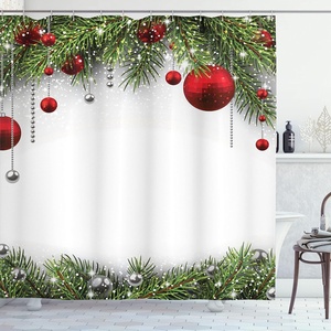 image:imageAmbesonne Deer Shower Curtain Colorful Animal Silhouette Various Christmas Elements Wooden Planks Theme Cloth Fabric Bathroom Decor Set with Hooks 69 W x 70 L Grey MulticolorGreen Silver White