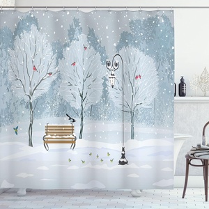 image:imageAmbesonne Deer Shower Curtain Colorful Animal Silhouette Various Christmas Elements Wooden Planks Theme Cloth Fabric Bathroom Decor Set with Hooks 69 W x 70 L Grey MulticolorBlue and White