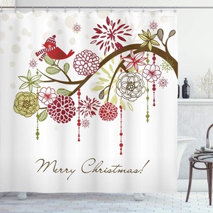 image:imageAmbesonne Deer Shower Curtain Colorful Animal Silhouette Various Christmas Elements Wooden Planks Theme Cloth Fabric Bathroom Decor Set with Hooks 69 W x 70 L Grey MulticolorGreen White