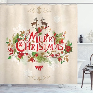 image:imageAmbesonne Deer Shower Curtain Colorful Animal Silhouette Various Christmas Elements Wooden Planks Theme Cloth Fabric Bathroom Decor Set with Hooks 69 W x 70 L Grey MulticolorGreen Red Tan