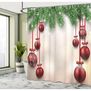 image:imageAmbesonne Deer Shower Curtain Colorful Animal Silhouette Various Christmas Elements Wooden Planks Theme Cloth Fabric Bathroom Decor Set with Hooks 69 W x 70 L Grey MulticolorGreen and Red