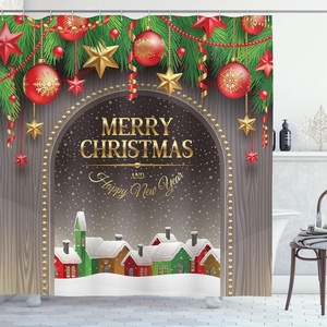 image:imageAmbesonne Deer Shower Curtain Colorful Animal Silhouette Various Christmas Elements Wooden Planks Theme Cloth Fabric Bathroom Decor Set with Hooks 69 W x 70 L Grey MulticolorRed Green