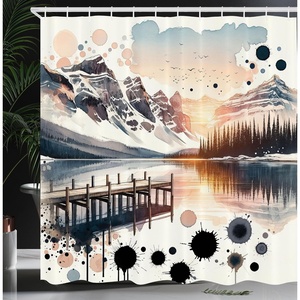 image:imageAmbesonne Flamingo Shower Curtain Serene Birds Surreal and Peaceful Nature Scenery Forest and Lake Cloth Fabric Bathroom Decor Set with Hooks 69 W x 70 L Soft Pink and Lime GreenPeach and Pale Slate Blue