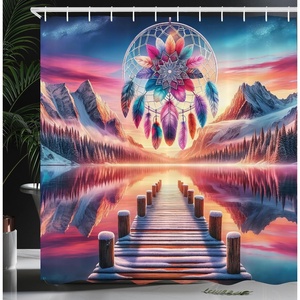 image:imageAmbesonne Flamingo Shower Curtain Serene Birds Surreal and Peaceful Nature Scenery Forest and Lake Cloth Fabric Bathroom Decor Set with Hooks 69 W x 70 L Soft Pink and Lime GreenPink Peach and Teal