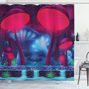 image:imageAmbesonne Flamingo Shower Curtain Serene Birds Surreal and Peaceful Nature Scenery Forest and Lake Cloth Fabric Bathroom Decor Set with Hooks 69 W x 70 L Soft Pink and Lime GreenBlue Red